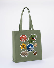 Dino Discovery Club Recycled Cotton Shopper Bag - Badges of the Wild Sage Leaf colour variant image