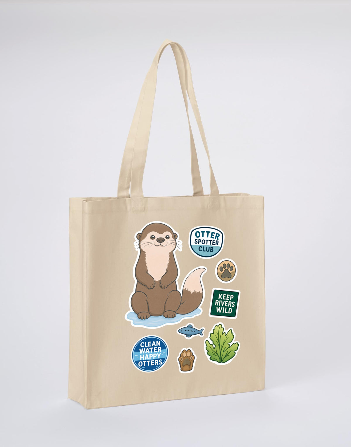 Otter Spotter Club Recycled Cotton Shopper Bag - Badges of the Wild Dune Sand colour variant image