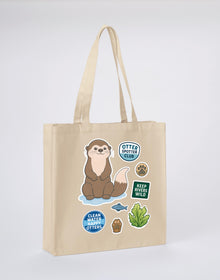 Otter Spotter Club Recycled Cotton Shopper Bag - Badges of the Wild Dune Sand colour variant image