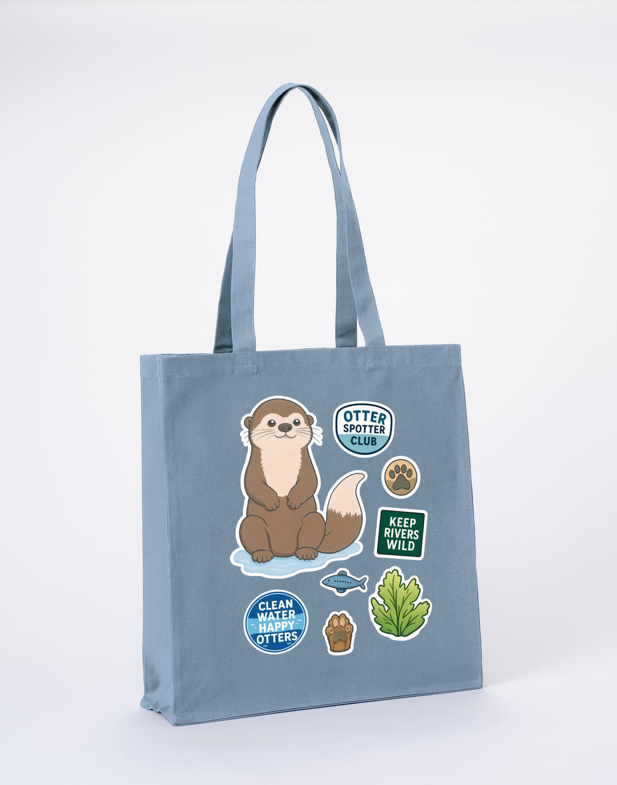 Otter Spotter Club Recycled Cotton Shopper Bag - Badges of the Wild Morning Mist colour variant image