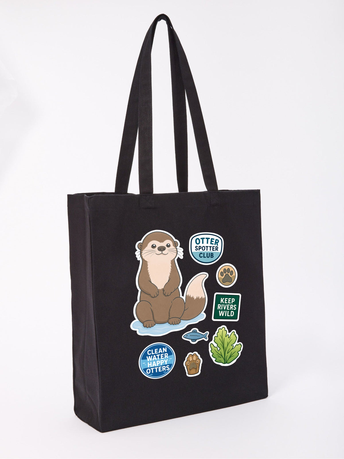 Otter Spotter Club Recycled Cotton Shopper Bag - Badges of the Wild Raven Black colour variant image