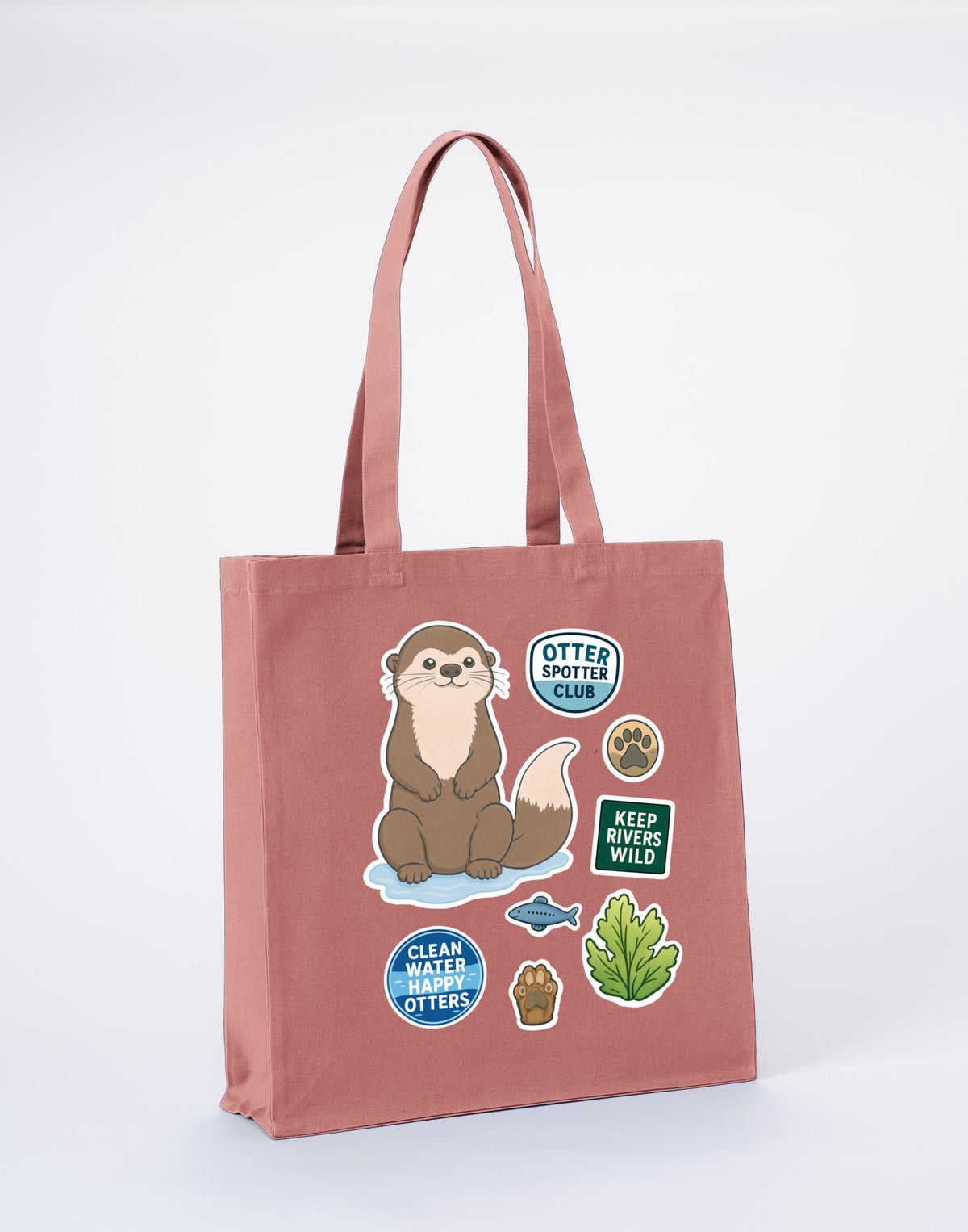 Otter Spotter Club Recycled Cotton Shopper Bag - Badges of the Wild Wild Rose colour variant image