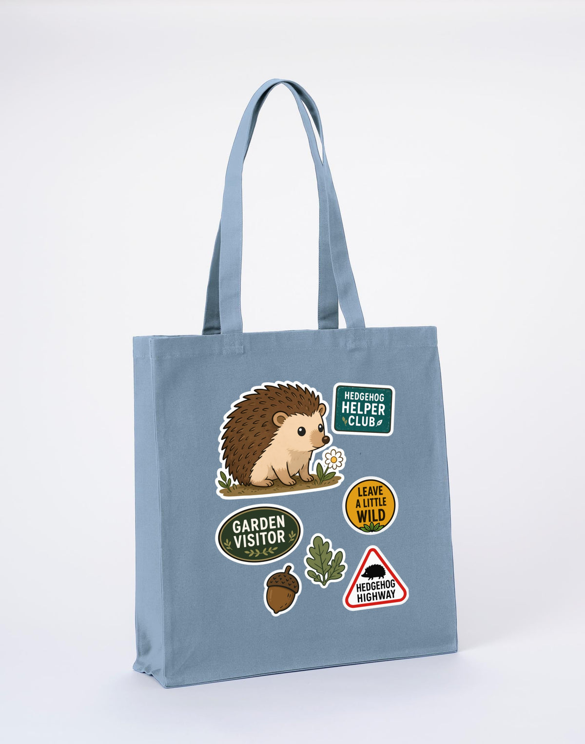 Hedgehog Helper Club Recycled Cotton Shopper Bag - Badges of the Wild Morning Mist colour variant image