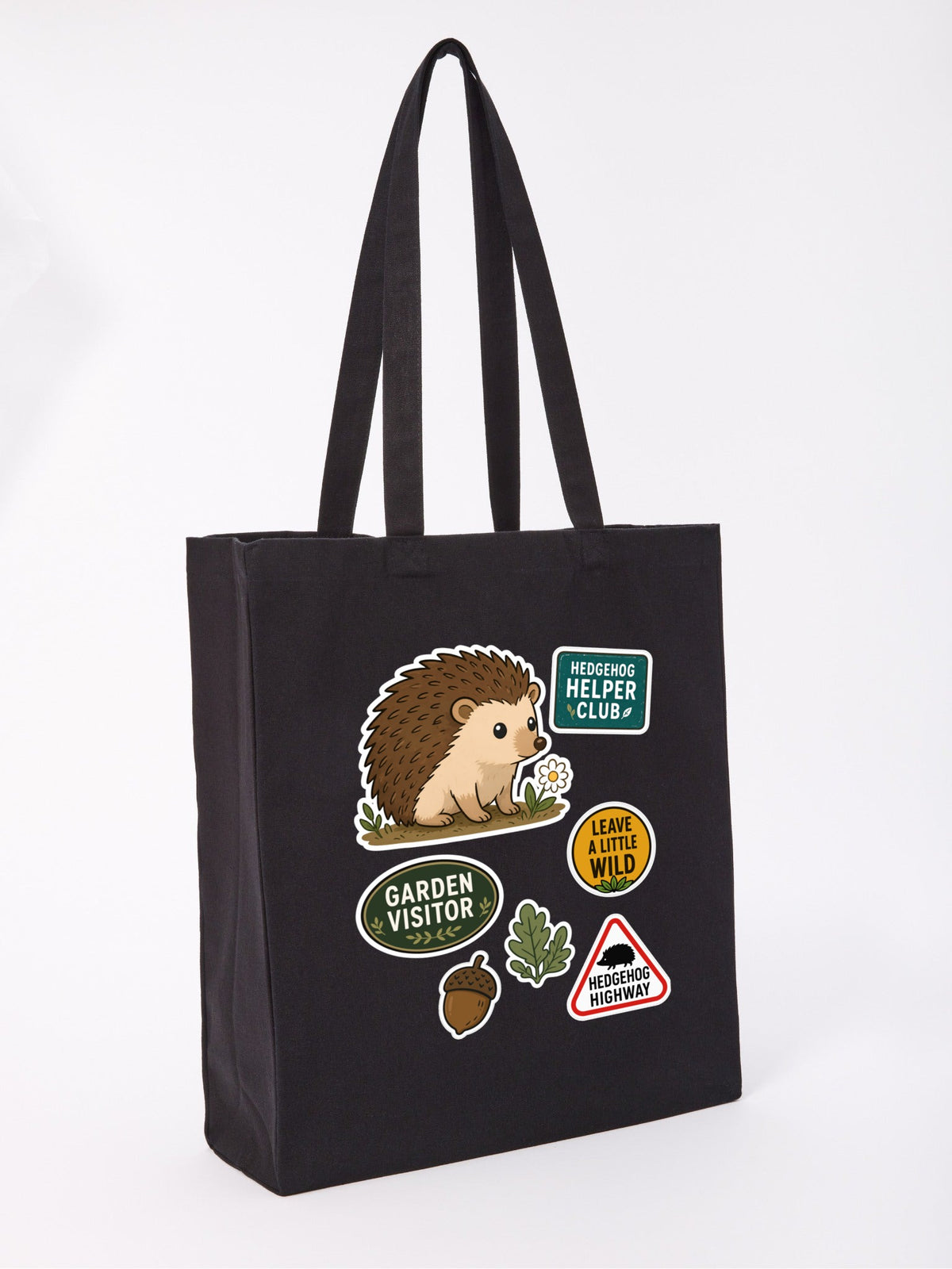 Hedgehog Helper Club Recycled Cotton Shopper Bag - Badges of the Wild Raven Black colour variant image