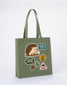 Hedgehog Helper Club Recycled Cotton Shopper Bag - Badges of the Wild Sage Leaf colour variant image