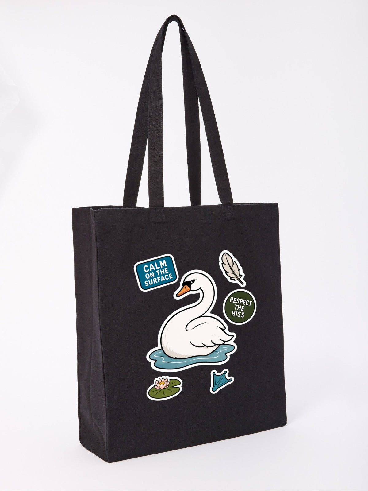 Calm on the Surface Recycled Cotton Shopper Bag - Badges of the Wild Raven Black colour variant image