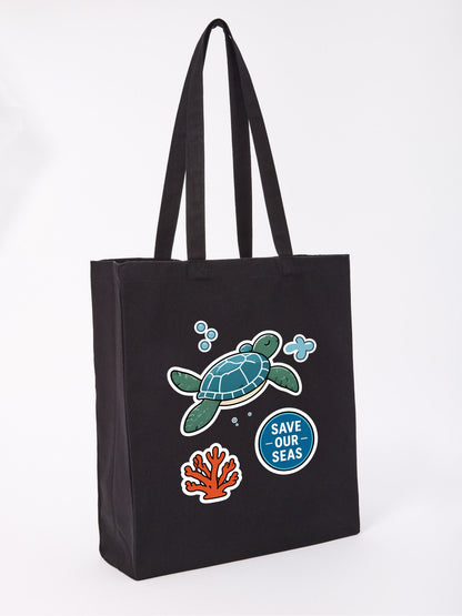 Save Our Seas Recycled Cotton Shopper Bag - Badges of the Wild Raven Black colour variant image