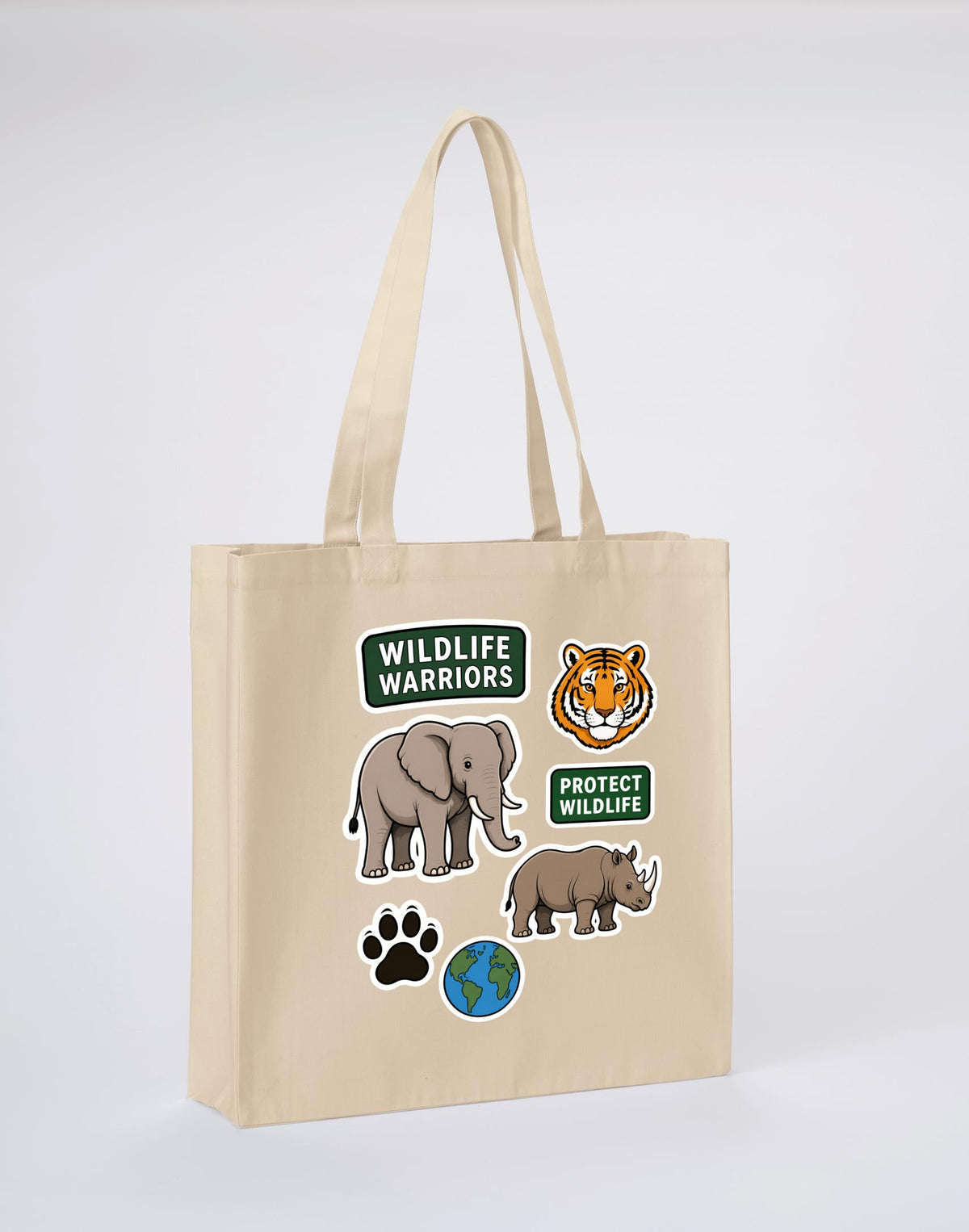 Wildlife Warriors Recycled Cotton Shopper Bag - Badges of the Wild Dune Sand colour variant image