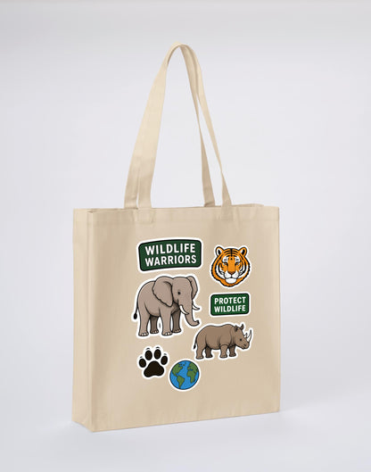 Wildlife Warriors Recycled Cotton Shopper Bag - Badges of the Wild Dune Sand colour variant image