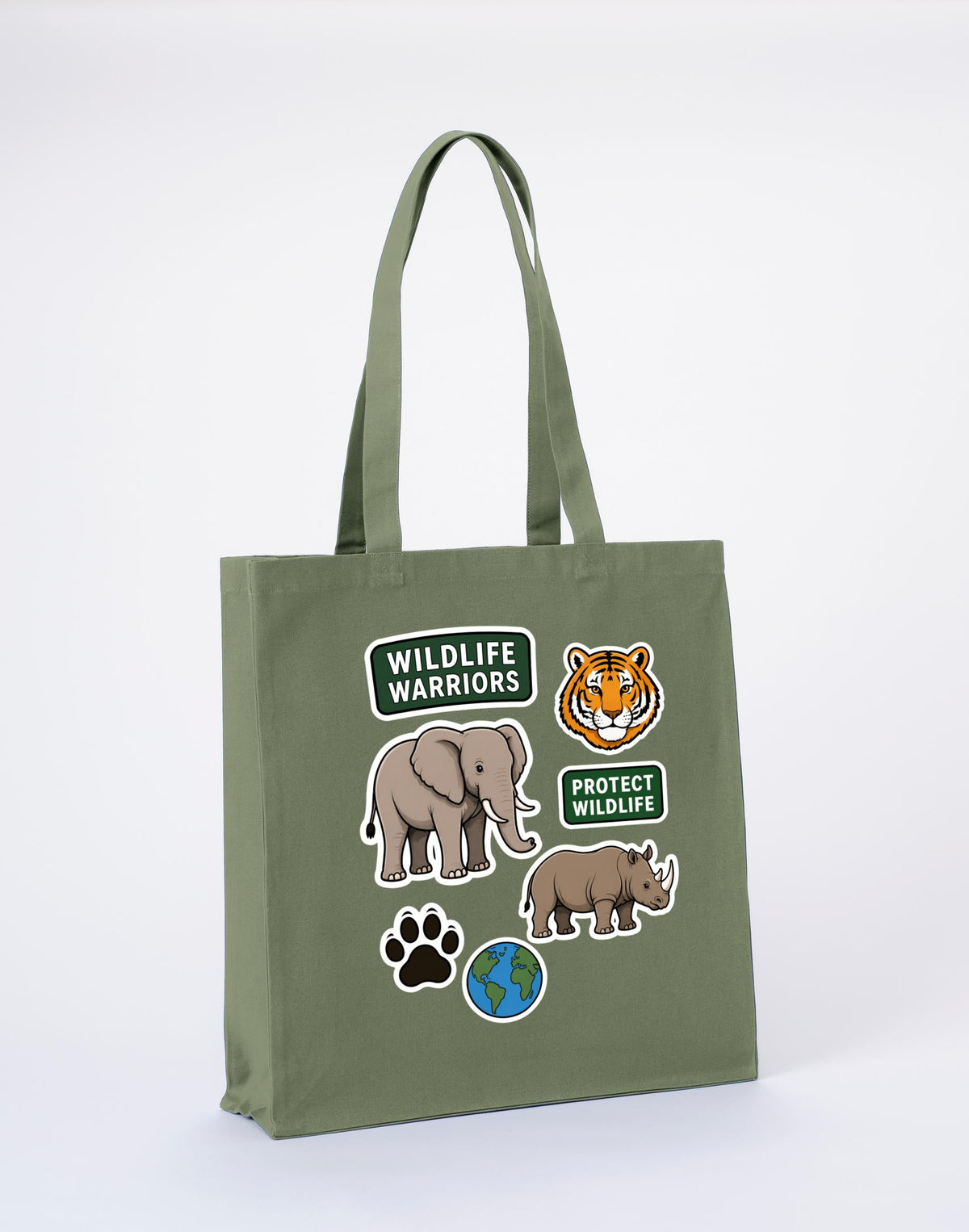 Wildlife Warriors Recycled Cotton Shopper Bag - Badges of the Wild Sage Leaf colour variant image