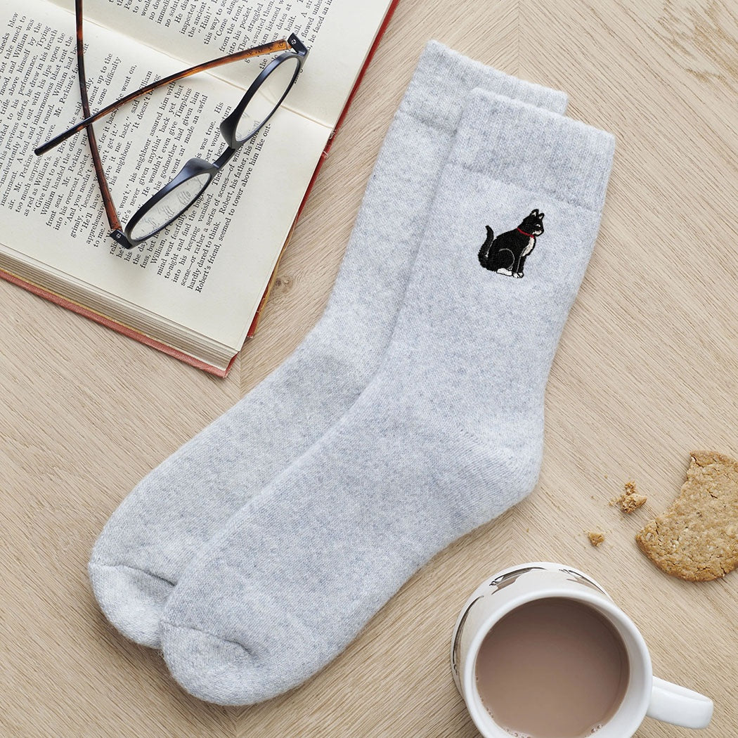 Black and White Cat Wool-Blend Socks from Sweet William