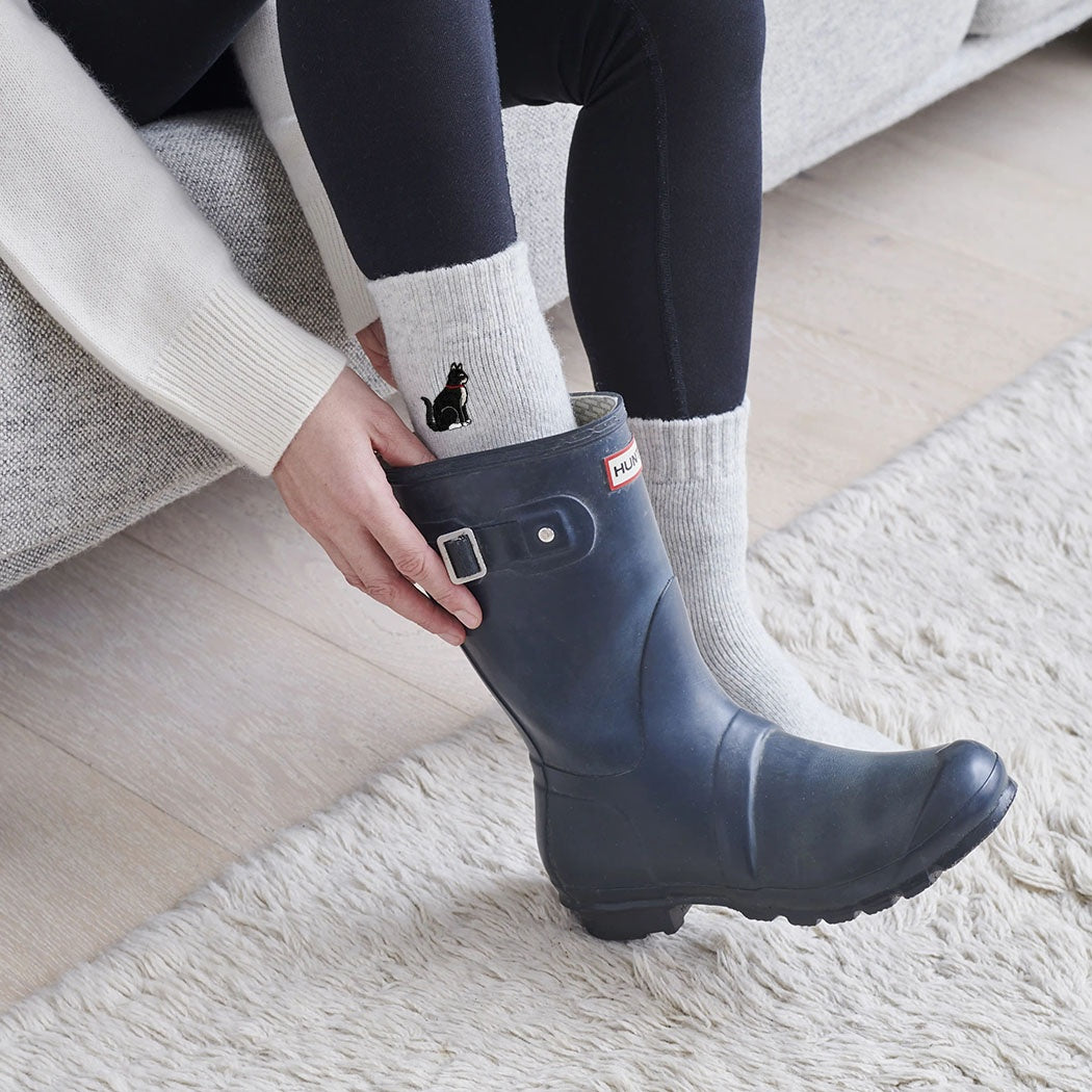 Black and White Cat Wool-Blend Socks from Sweet William