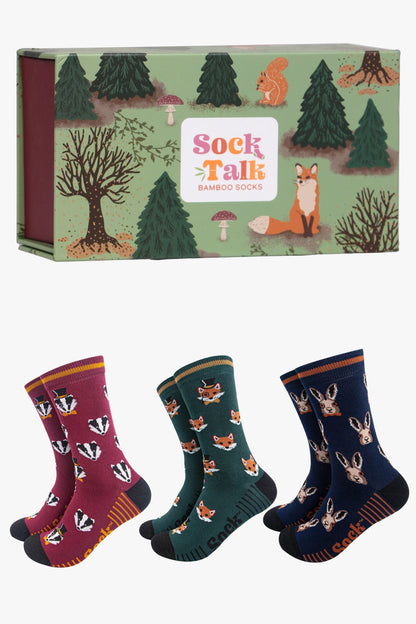 Woodland Animals 3-Pair Bamboo Sock Gift Set from Sock Talk