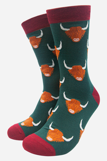Green Highland Cow Bamboo Socks from Sock Talk