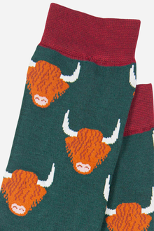 Green Highland Cow Bamboo Socks from Sock Talk