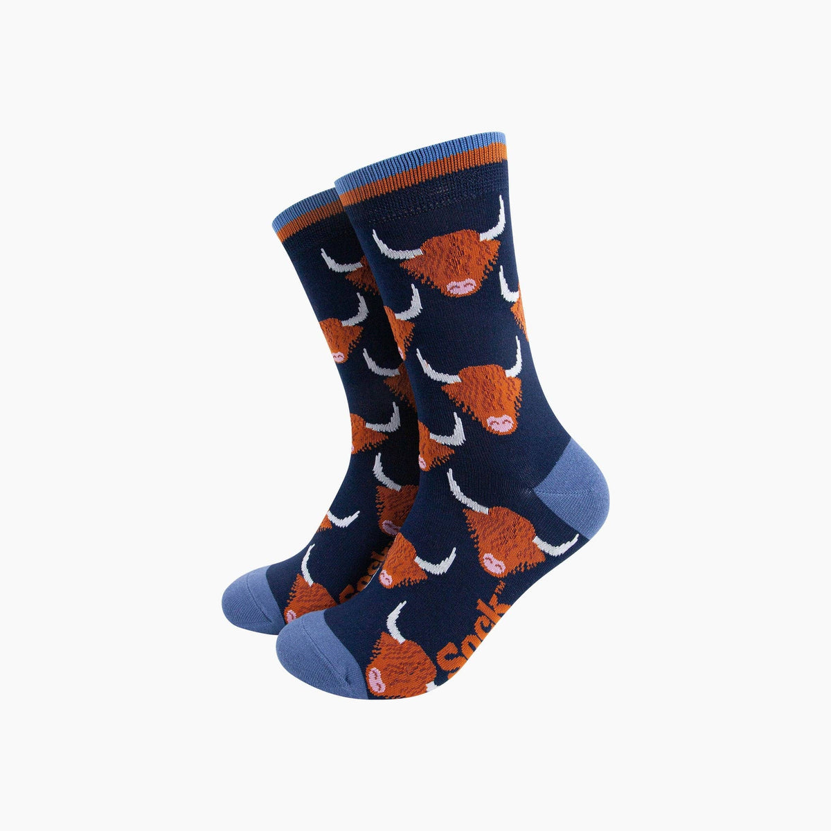Navy Highland Cow Bamboo Socks from Sock Talk