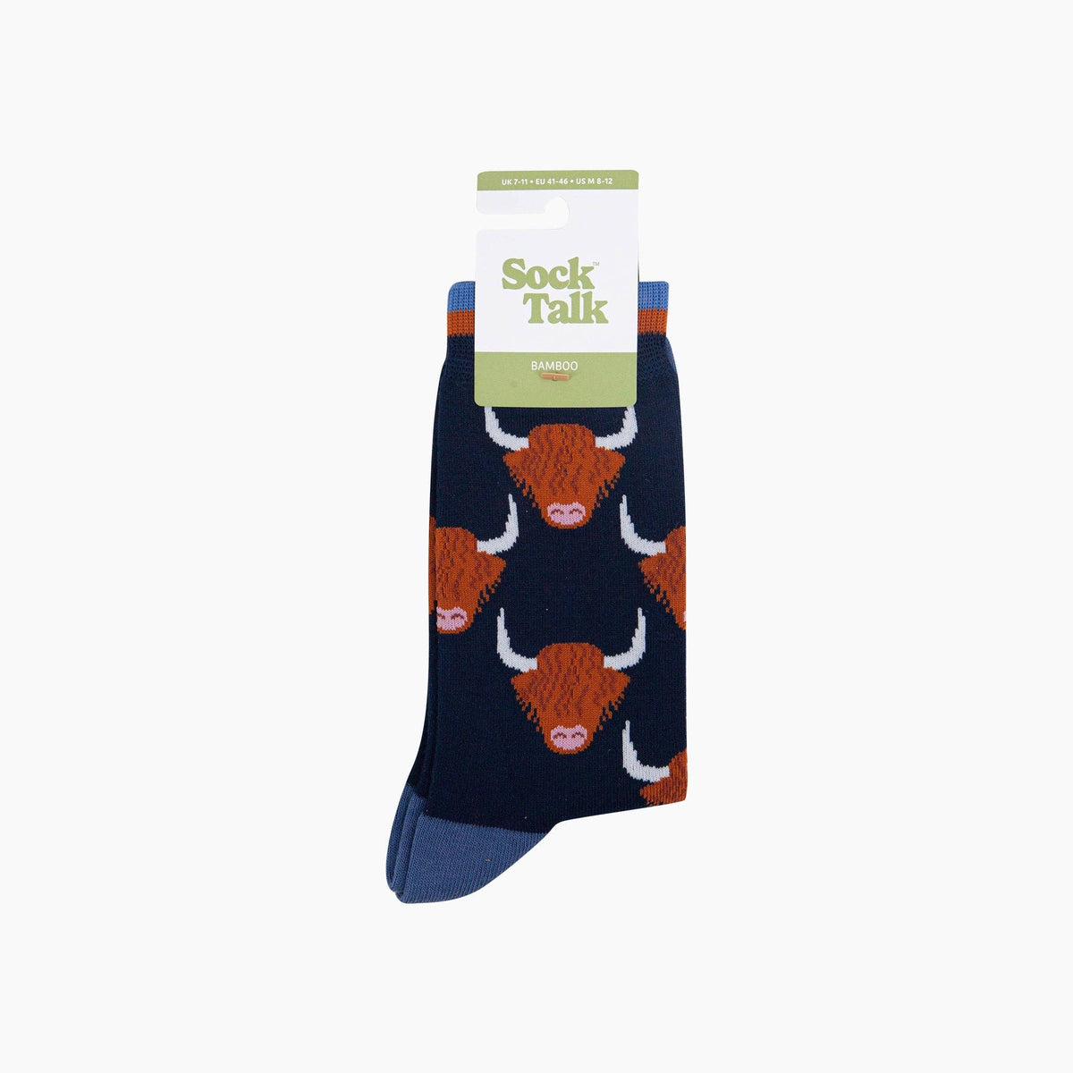 Navy Highland Cow Bamboo Socks from Sock Talk