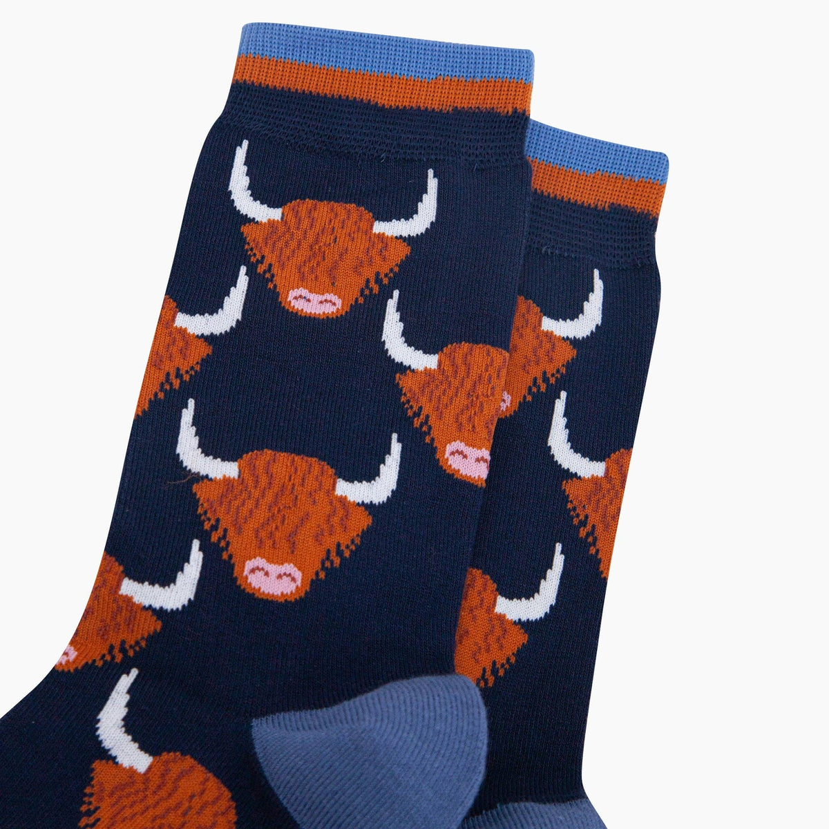 Navy Highland Cow Bamboo Socks from Sock Talk
