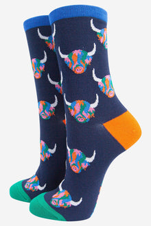 Rainbow Highland Cow Bamboo Socks from Sock Talk