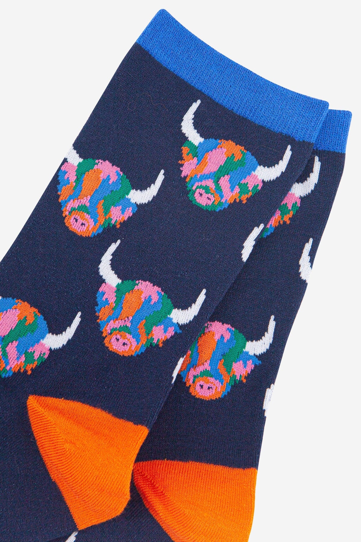 Rainbow Highland Cow Bamboo Socks from Sock Talk