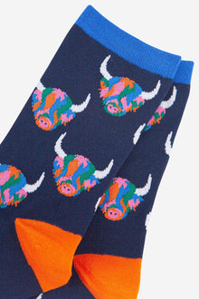 Rainbow Highland Cow Bamboo Socks from Sock Talk