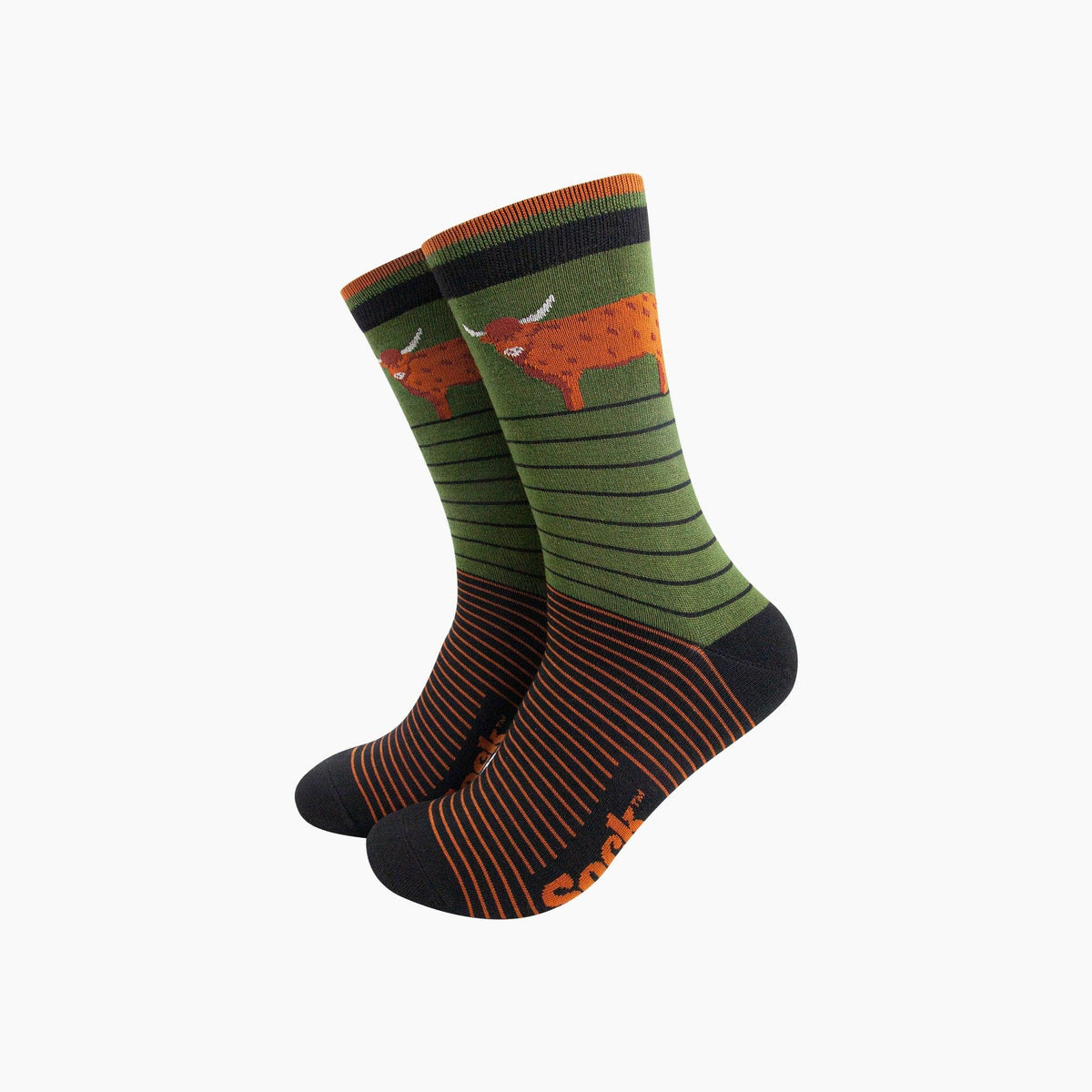 Green Striped Highland Cow Bamboo Socks from Sock Talk
