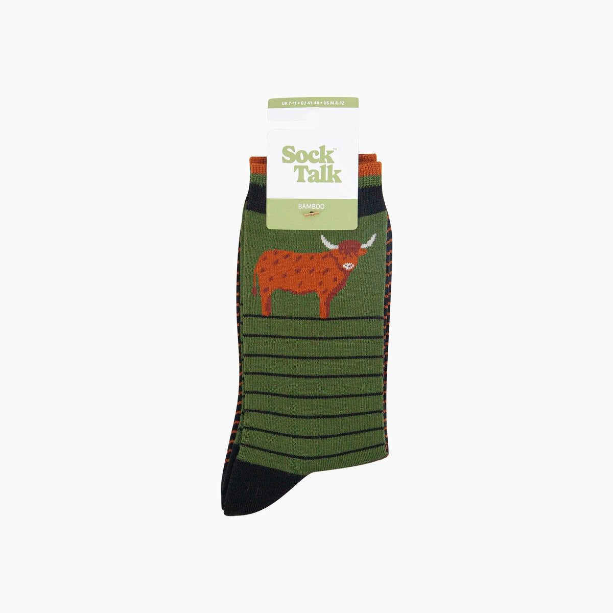 Green Striped Highland Cow Bamboo Socks from Sock Talk