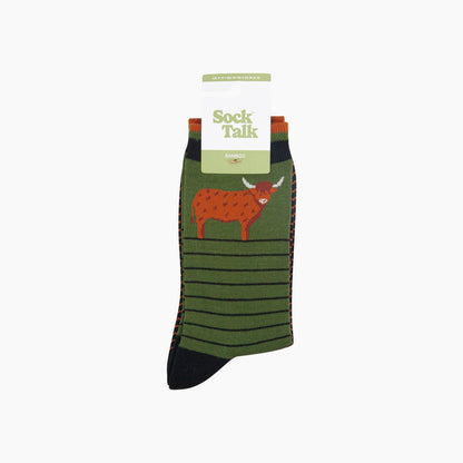 Green Striped Highland Cow Bamboo Socks from Sock Talk