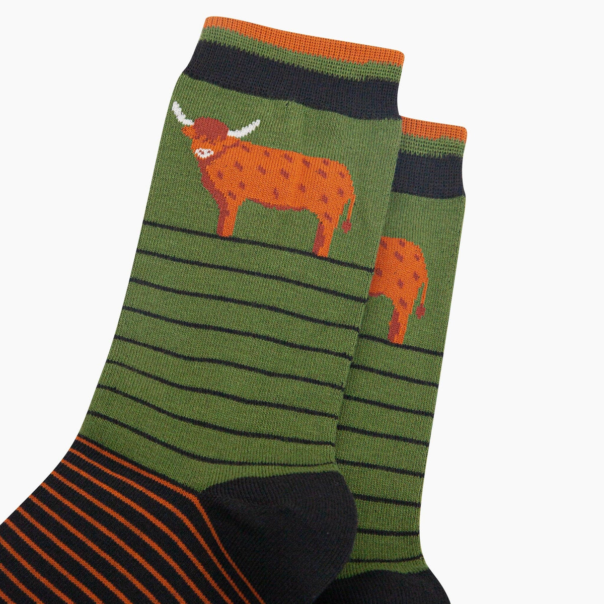 Green Striped Highland Cow Bamboo Socks from Sock Talk