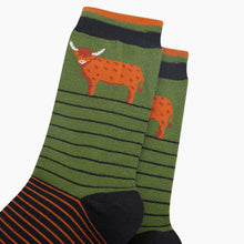 Green Striped Highland Cow Bamboo Socks from Sock Talk