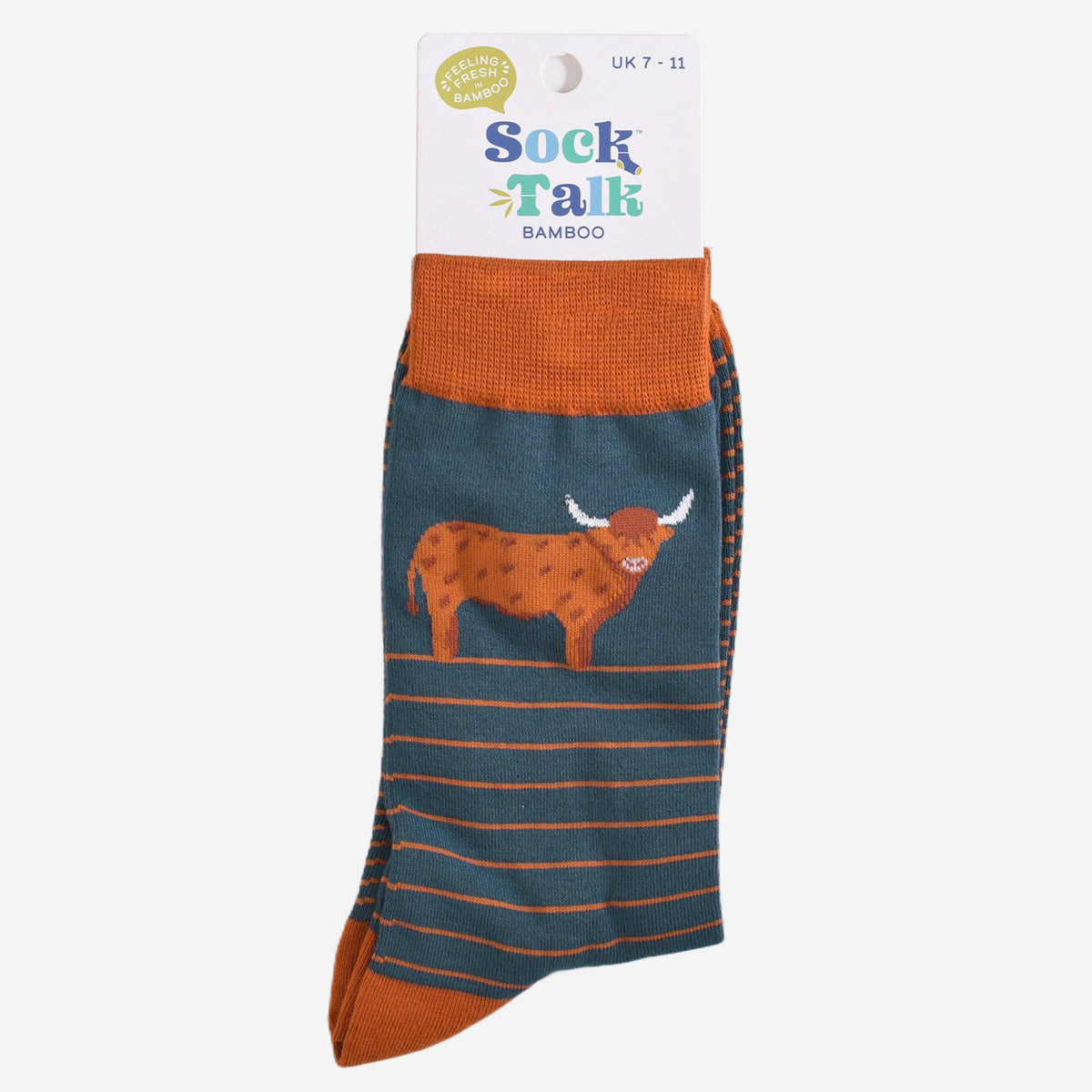 Teal Striped Highland Cow Bamboo Socks from Sock Talk