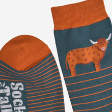 Teal Striped Highland Cow Bamboo Socks from Sock Talk
