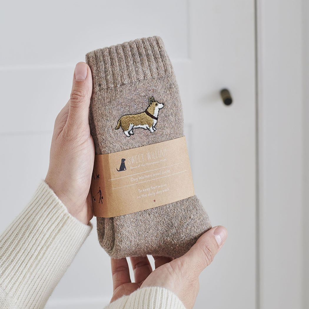 Corgi Dog Walking Wool-Blend Socks from Sweet William