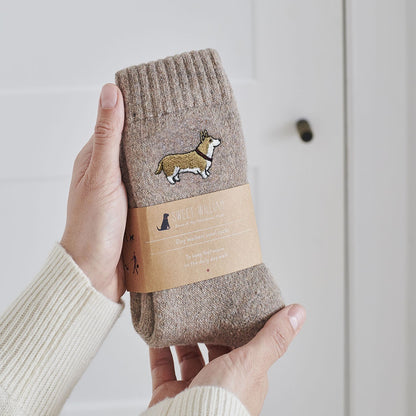 Corgi Dog Walking Wool-Blend Socks from Sweet William