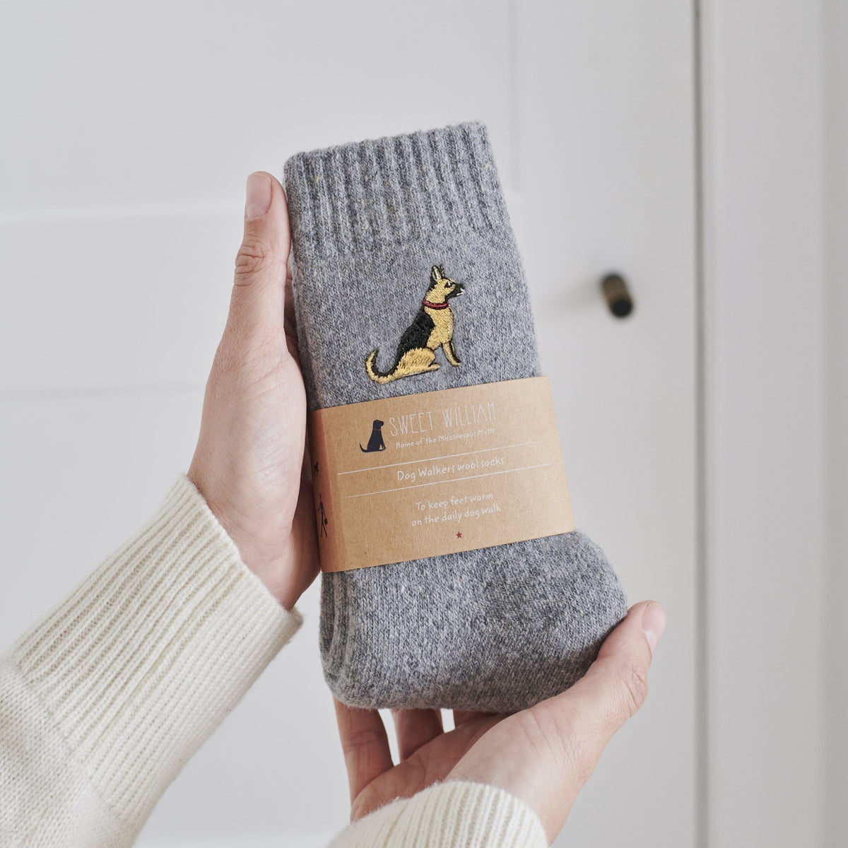 German Shepherd Dog Walking Wool-Blend Socks from Sweet William