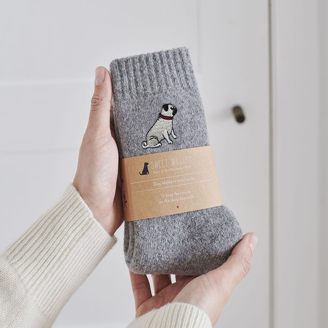 Pug Dog Walking Wool-Blend Socks from Sweet William