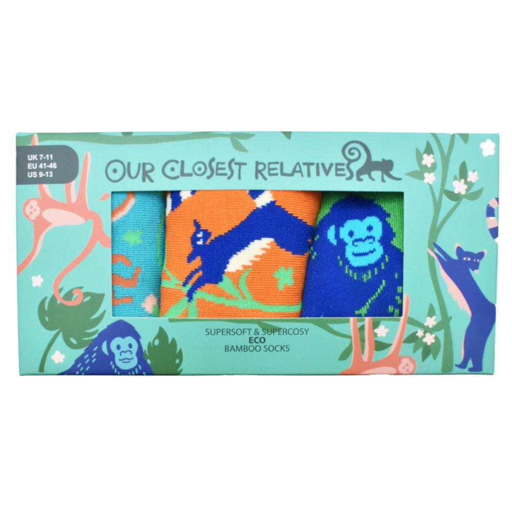 Our Closest Relatives 3-Pair Bamboo Sock Gift Set from Shared Earth