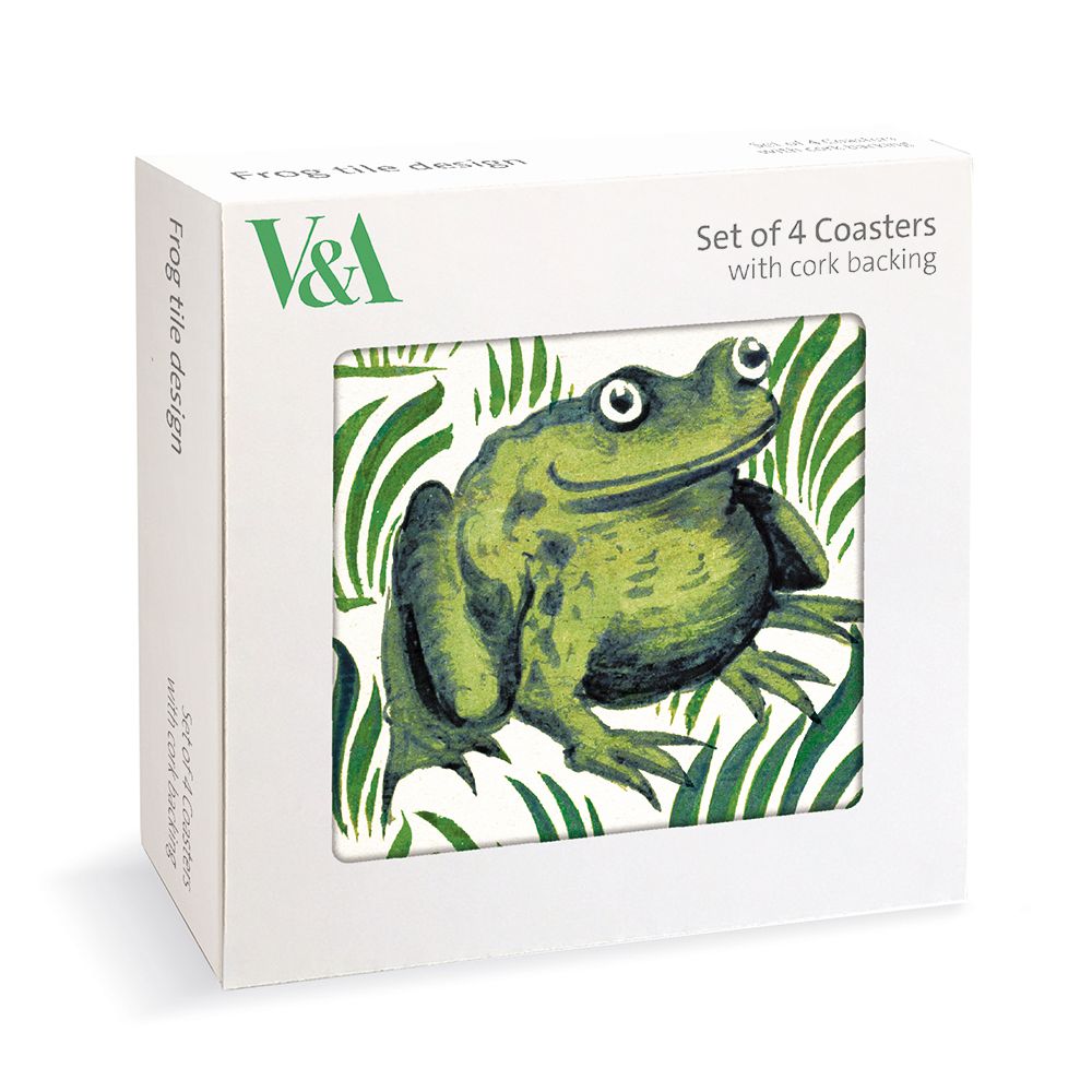 V&A Frog Tile Set of 4 Cork-Backed Coasters by William De Morgan