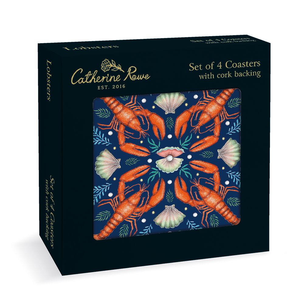 Lobsters Set of 4 Cork-Backed Coasters by Catherine Rowe