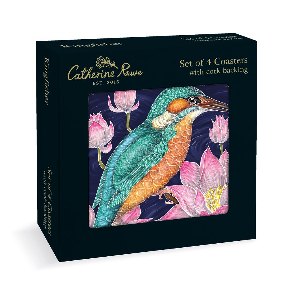 Kingfisher Set of 4 Cork-Backed Coasters by Catherine Rowe