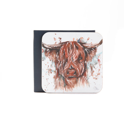 The Hebrides Highland Cow Set of 4 Coasters by Meg Hawkins
