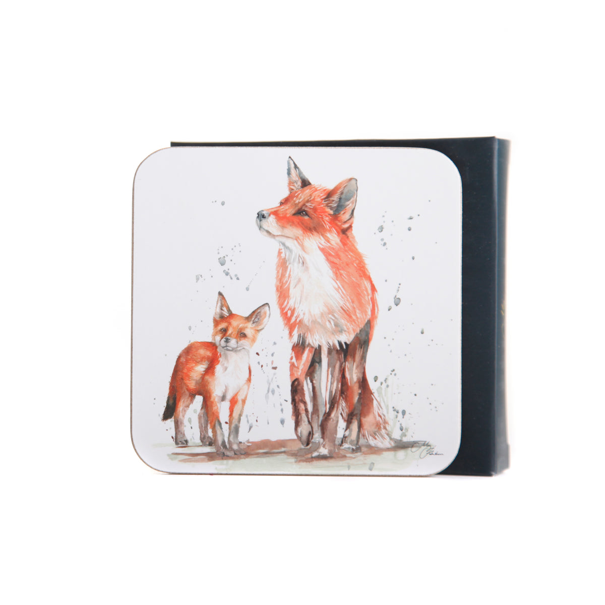 The Den Fox and Cub Set of 4 Coasters by Meg Hawkins