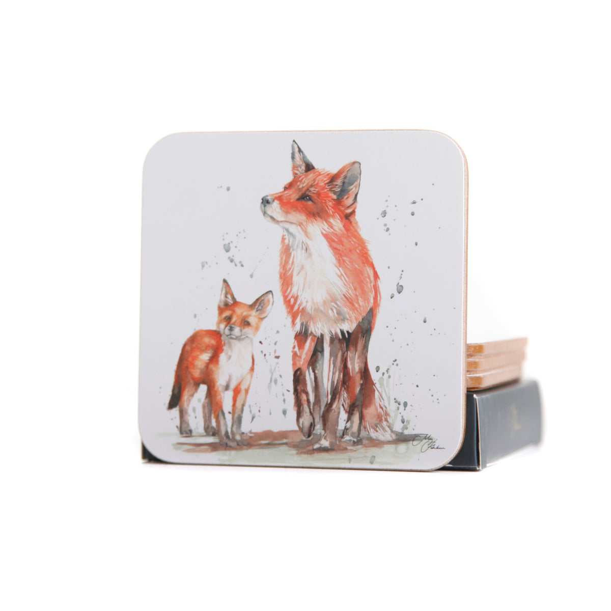 The Den Fox and Cub Set of 4 Coasters by Meg Hawkins