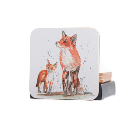The Den Fox and Cub Set of 4 Coasters by Meg Hawkins