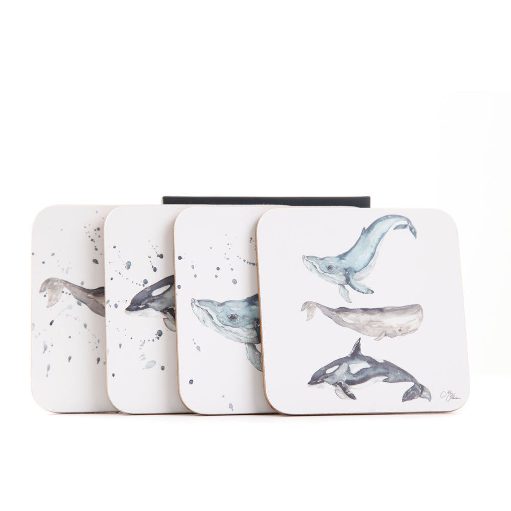 The Ocean Whales Set of 4 Coasters by Meg Hawkins