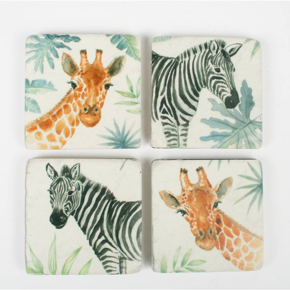 Giraffe and Zebra Set of 4 Coasters