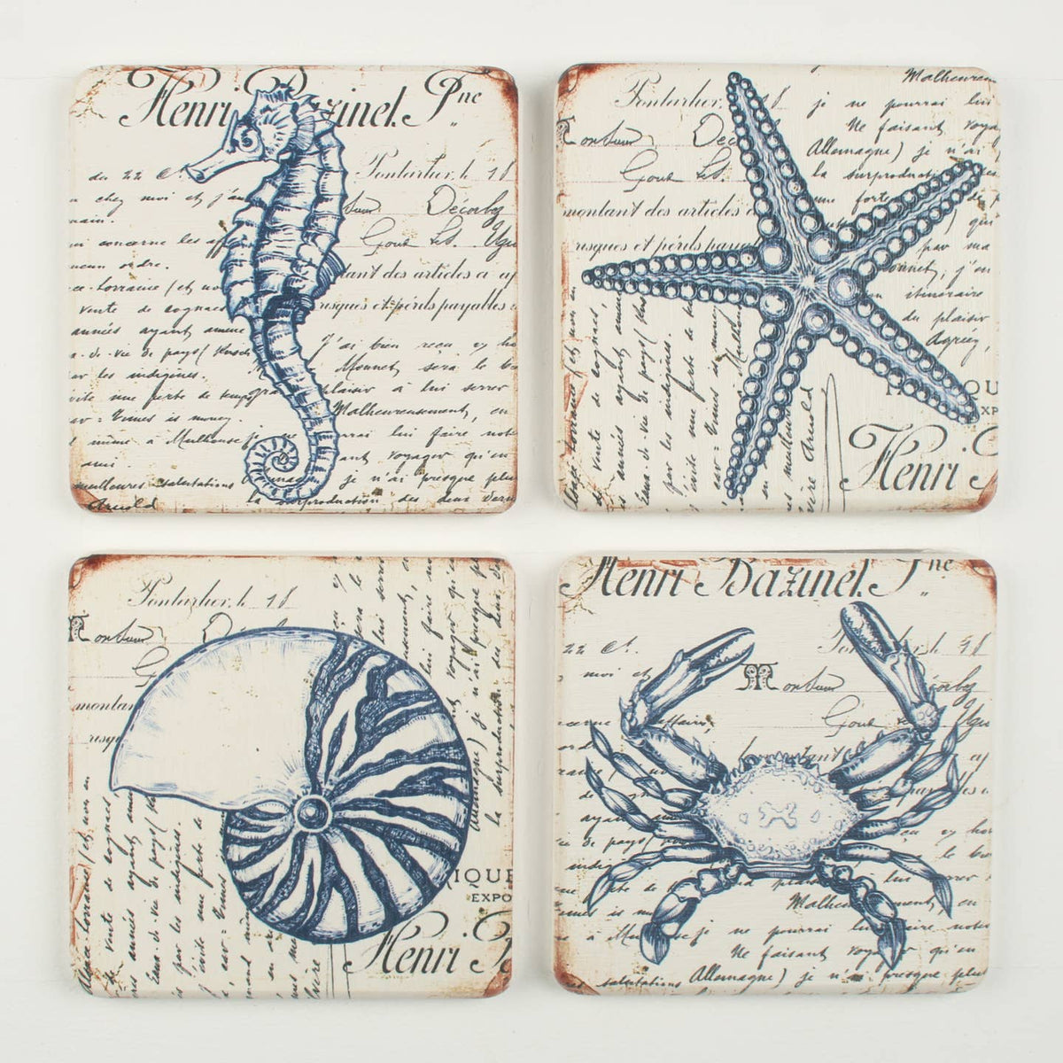 Vintage Coastal Marine Life Set of 4 Coasters