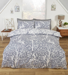 Tatton Woodland Reversible Duvet Cover Set in Grey