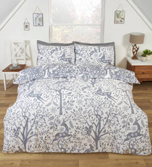 Tatton Woodland Reversible Duvet Cover Set in Grey