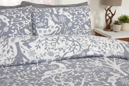 Tatton Woodland Reversible Duvet Cover Set in Grey